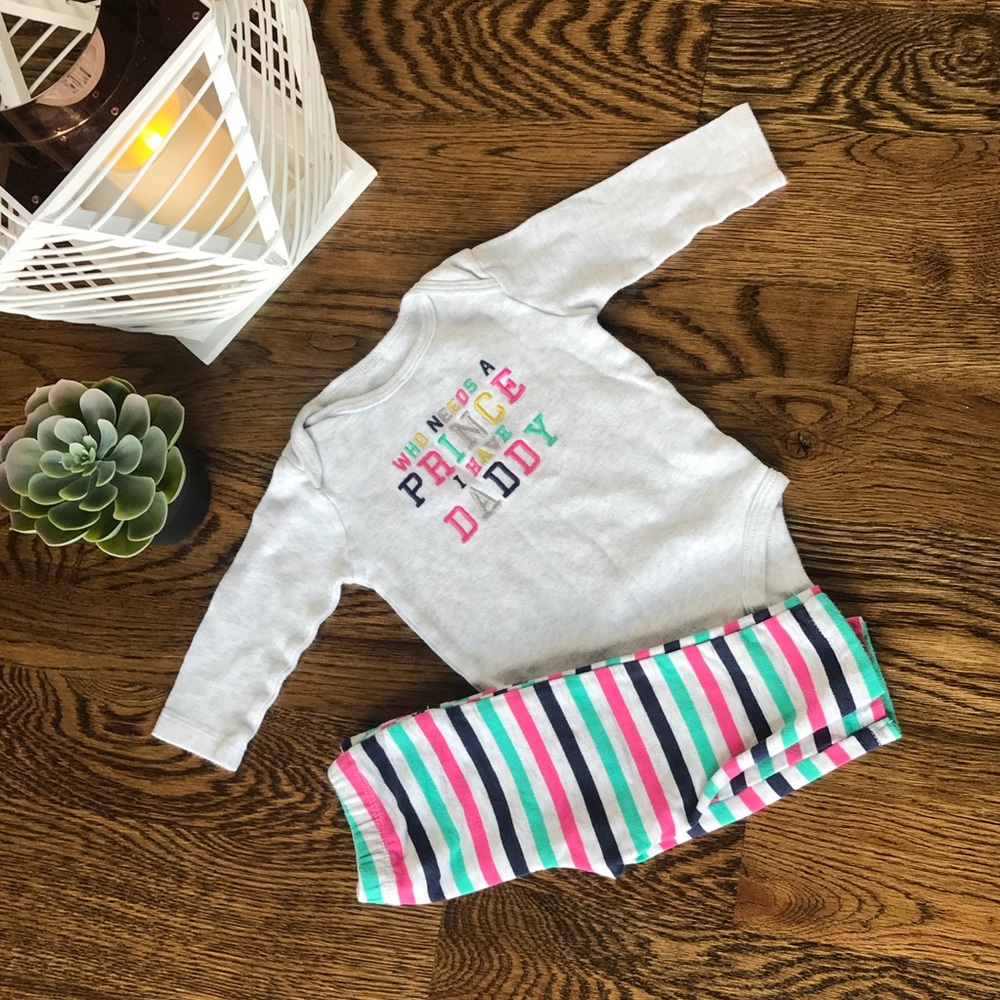 [SOLD] Long Sleeve Onesie And Striped Leggings Ou